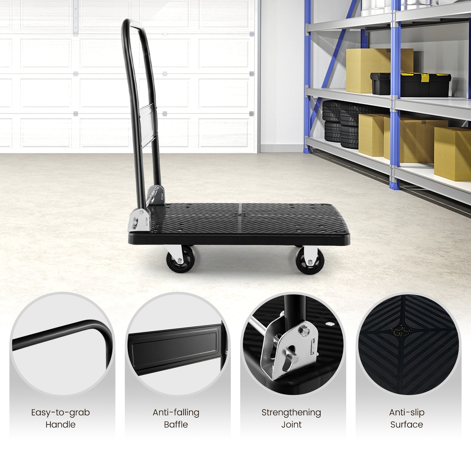 Folding Push Cart Dolly with Swivel Wheels and Non-Slip Loading Area