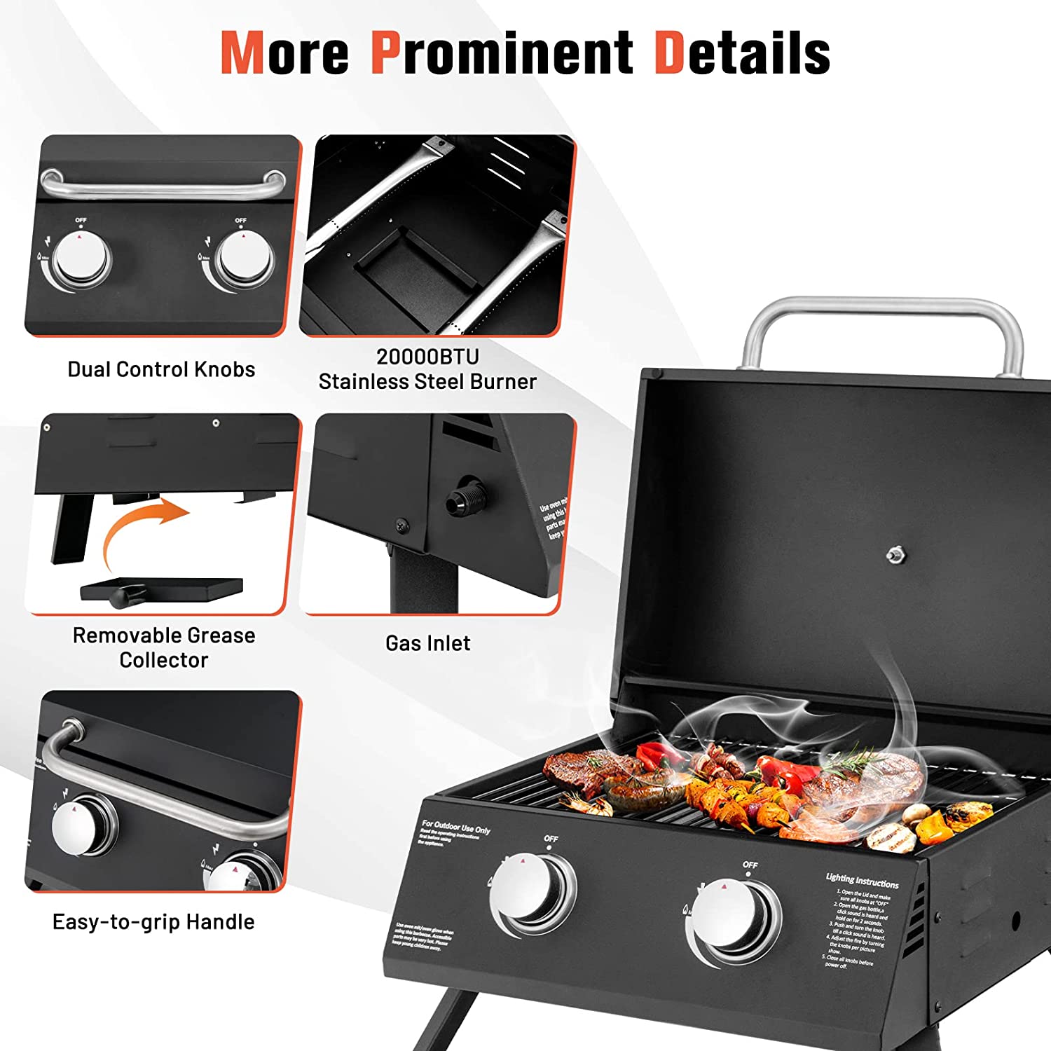 Stainless steel 2 - Burner Liquid Propane 20000 BTU Gas Grill