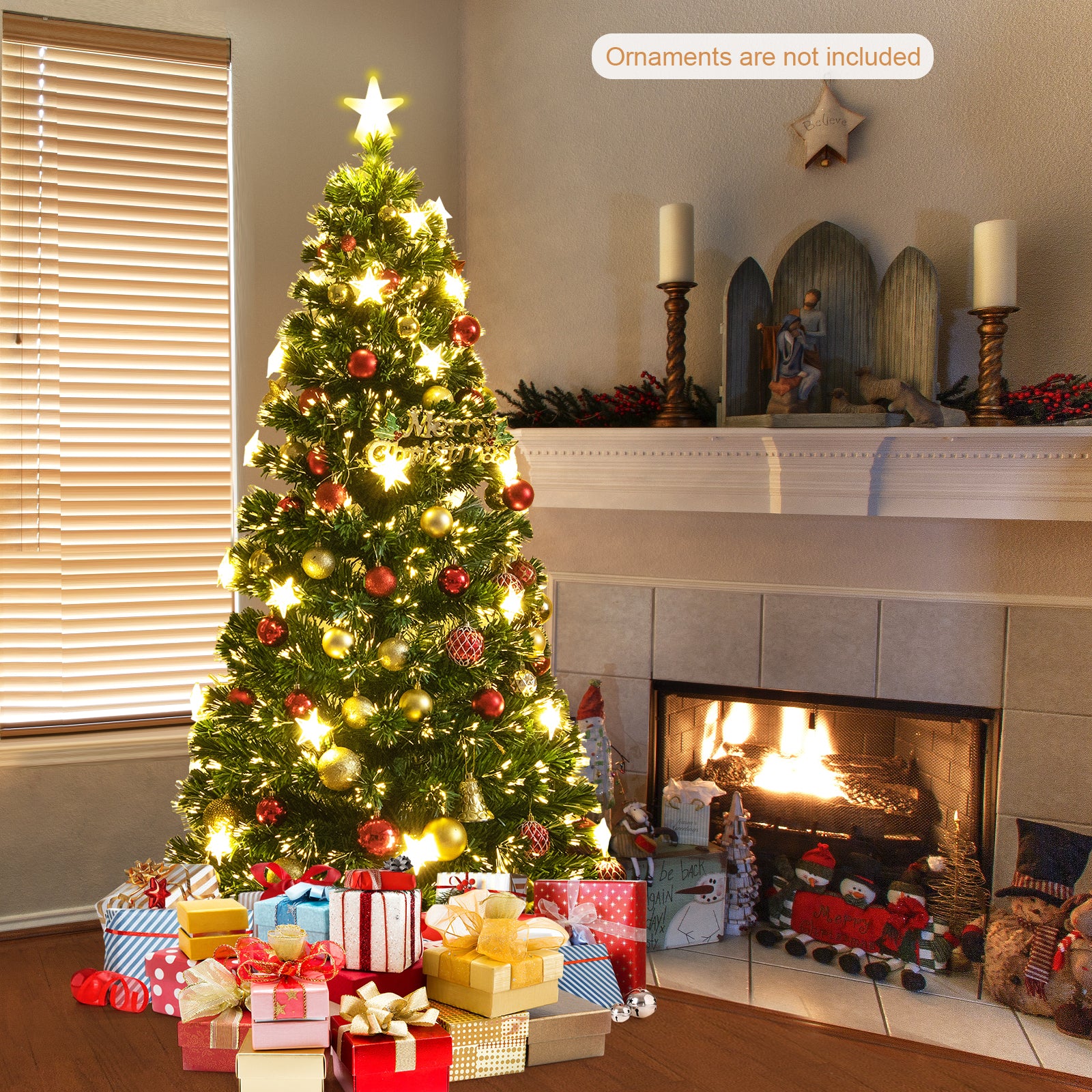 6FT Prelit Fiber Optic Christmas Tree with Warm White Lights