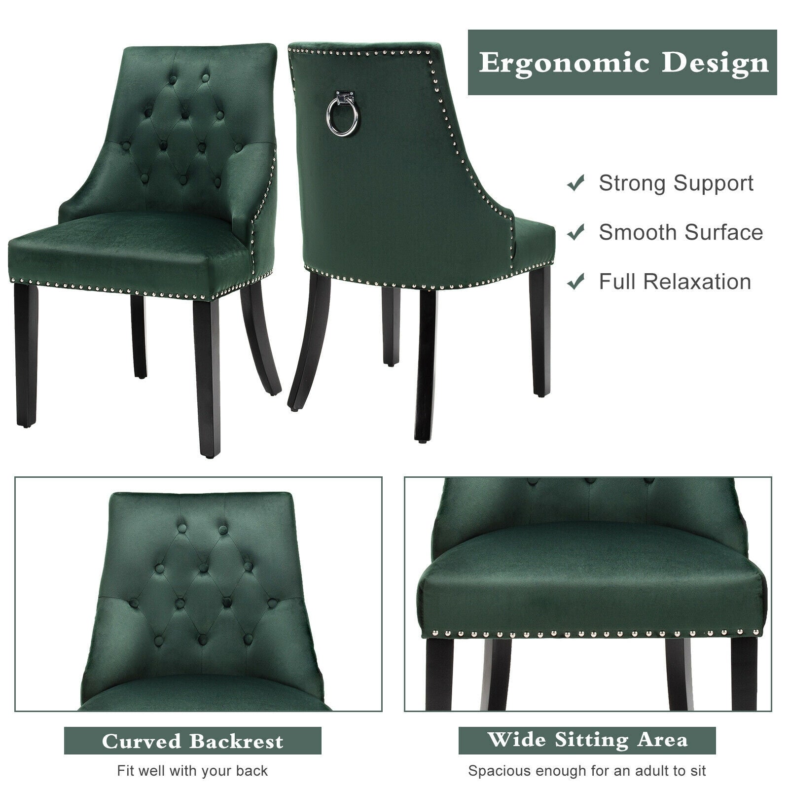 Modern Upholstered Button-Tufted Dining Chair with Naild Trim
