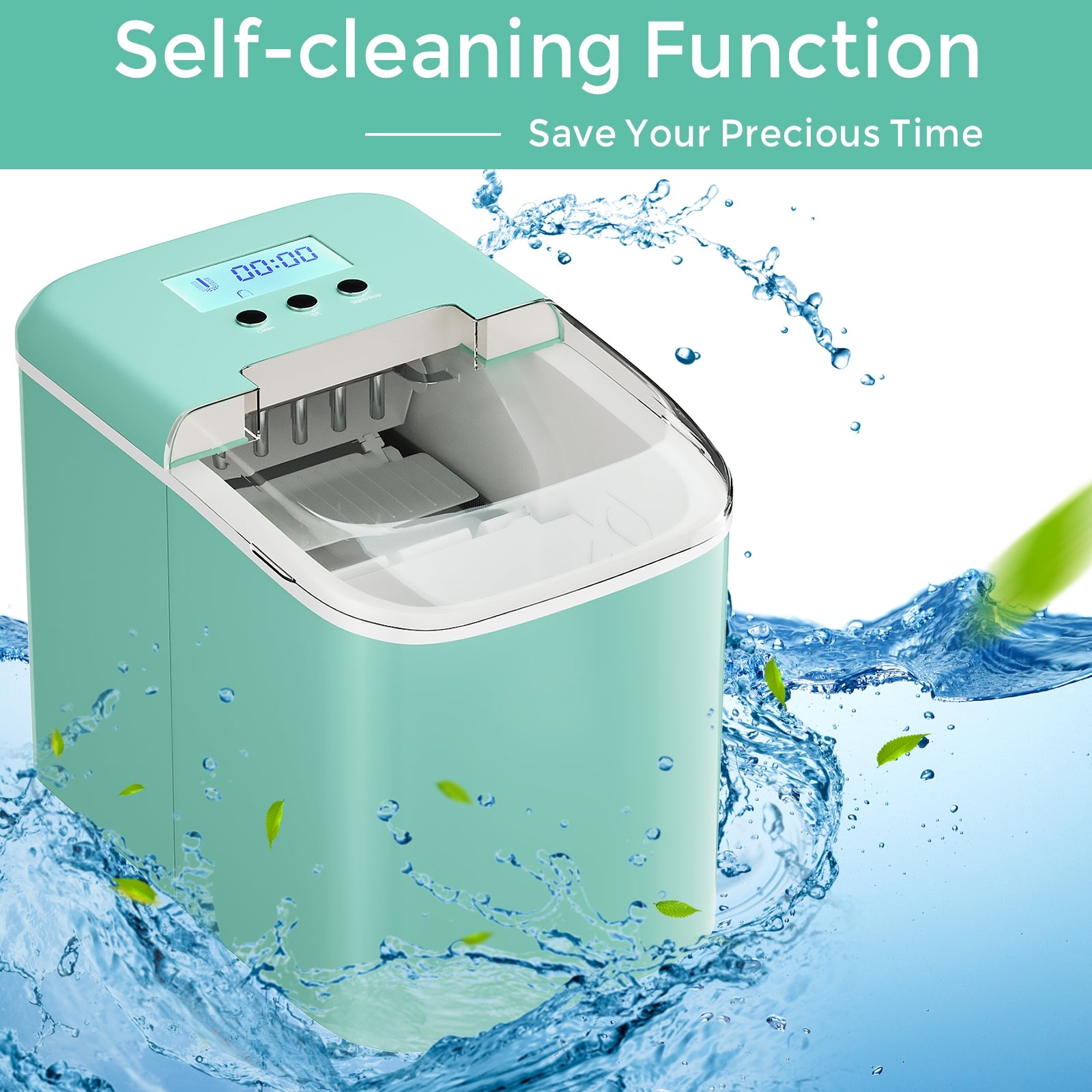 26 lbs Countertop LCD Display Ice Maker with Ice Scoop