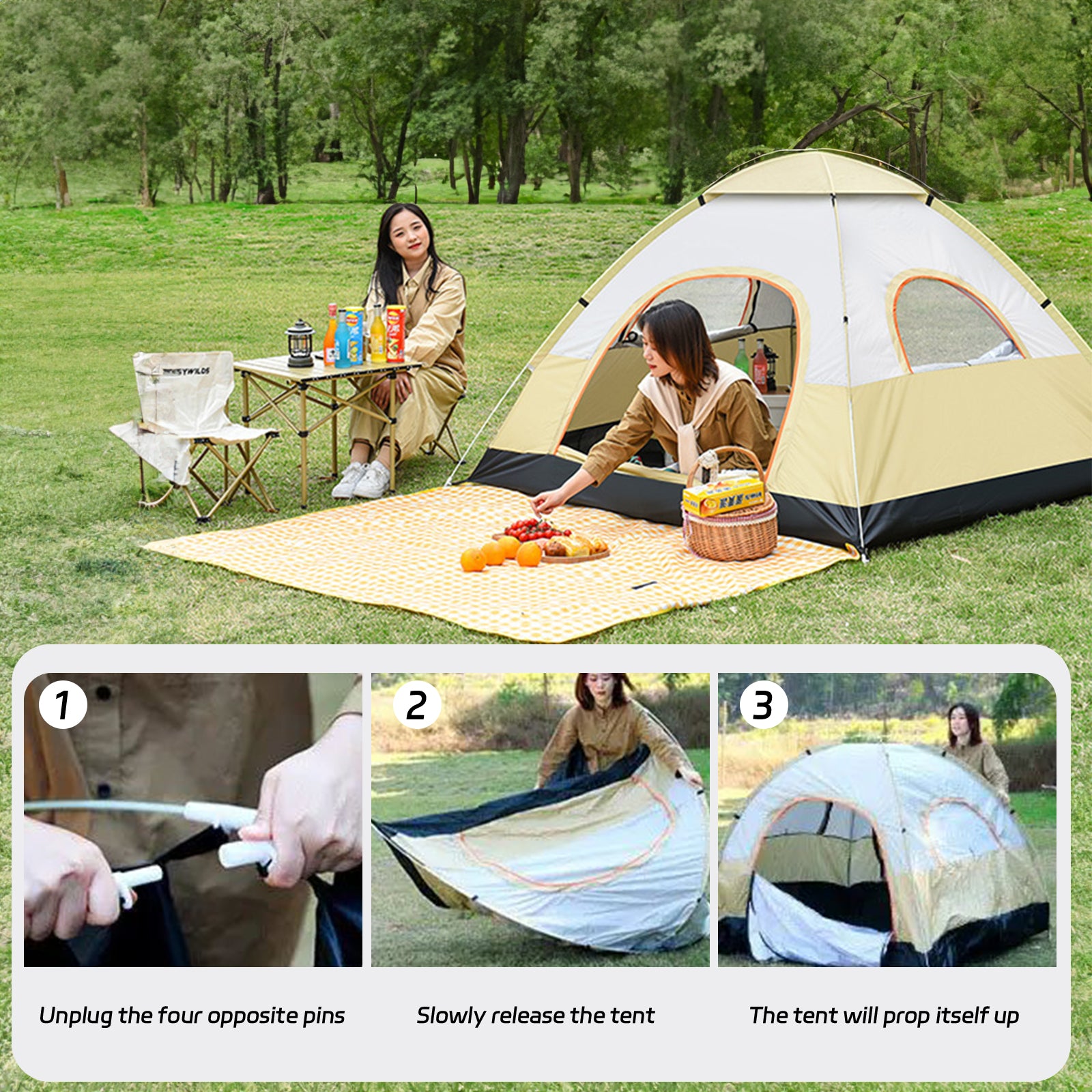 SUGIFT 4-Person Dome Tent Automatic Camping Tent with Carring Bag - Yellow