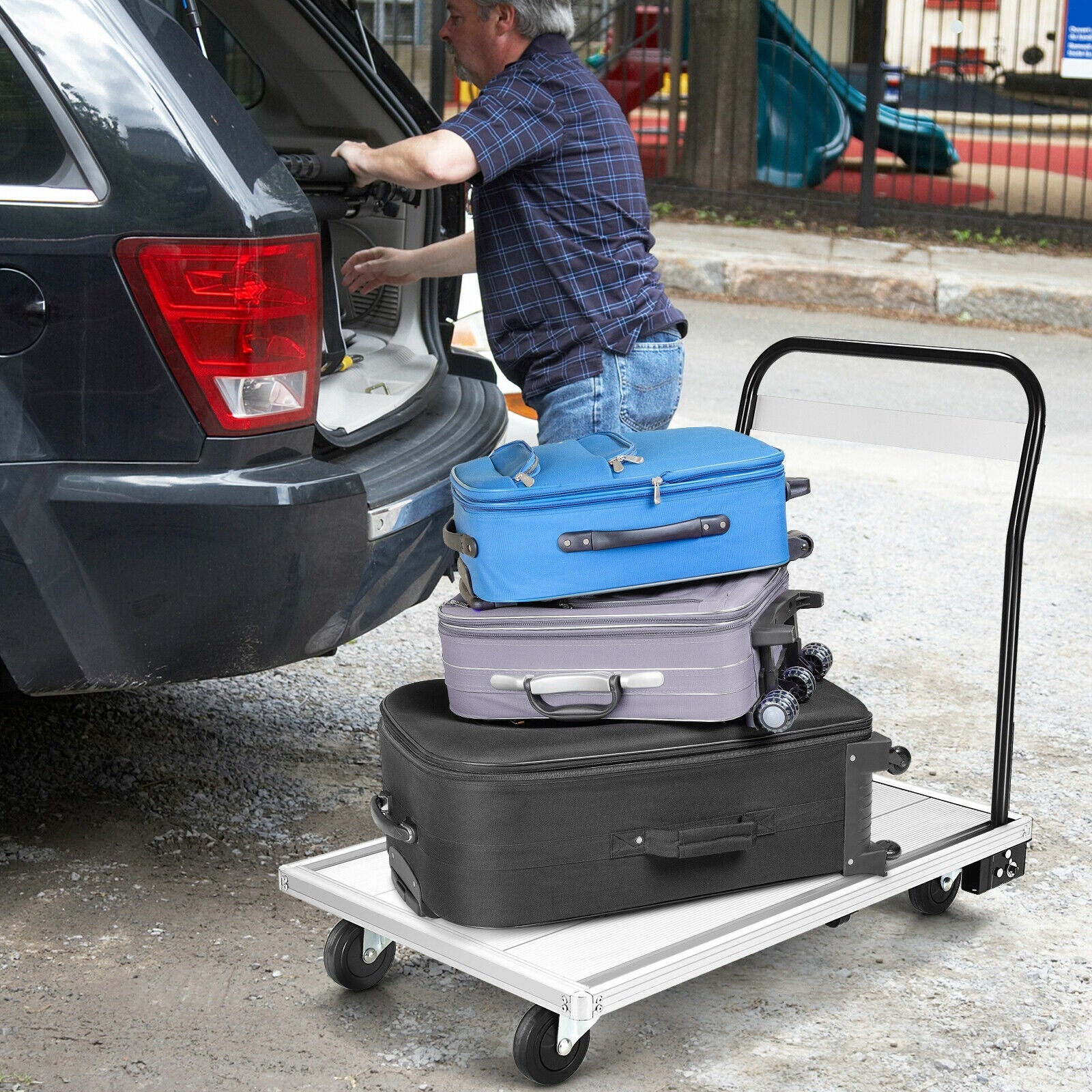 Folding Aluminum Alloy Platform Truck with 4 TPR Wheels