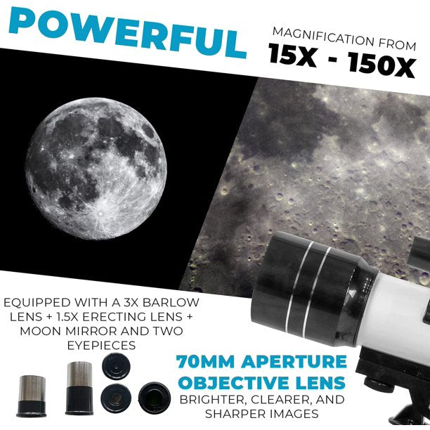 SUGIFT  Beginner Telescope for Kids Astronomy & Stargazing : Portable Telescope Professional Refractor Telescope : 70mm Aperture Includes Remote