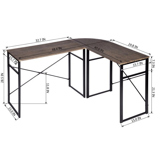 SUGIFT  IFT L-Shape Desk Computer Desk Office Table Laptop Writing Study Workstation Metal Frame,Brown