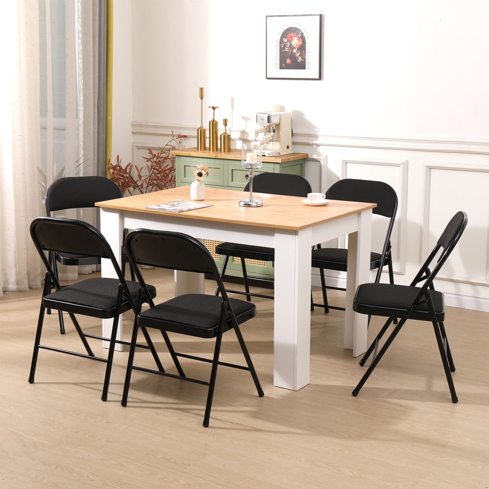 Folding Chair Set Fabric Upholstered Padded Seat Metal Frame for Home Office Dining Room (Set of 4 or 6)
