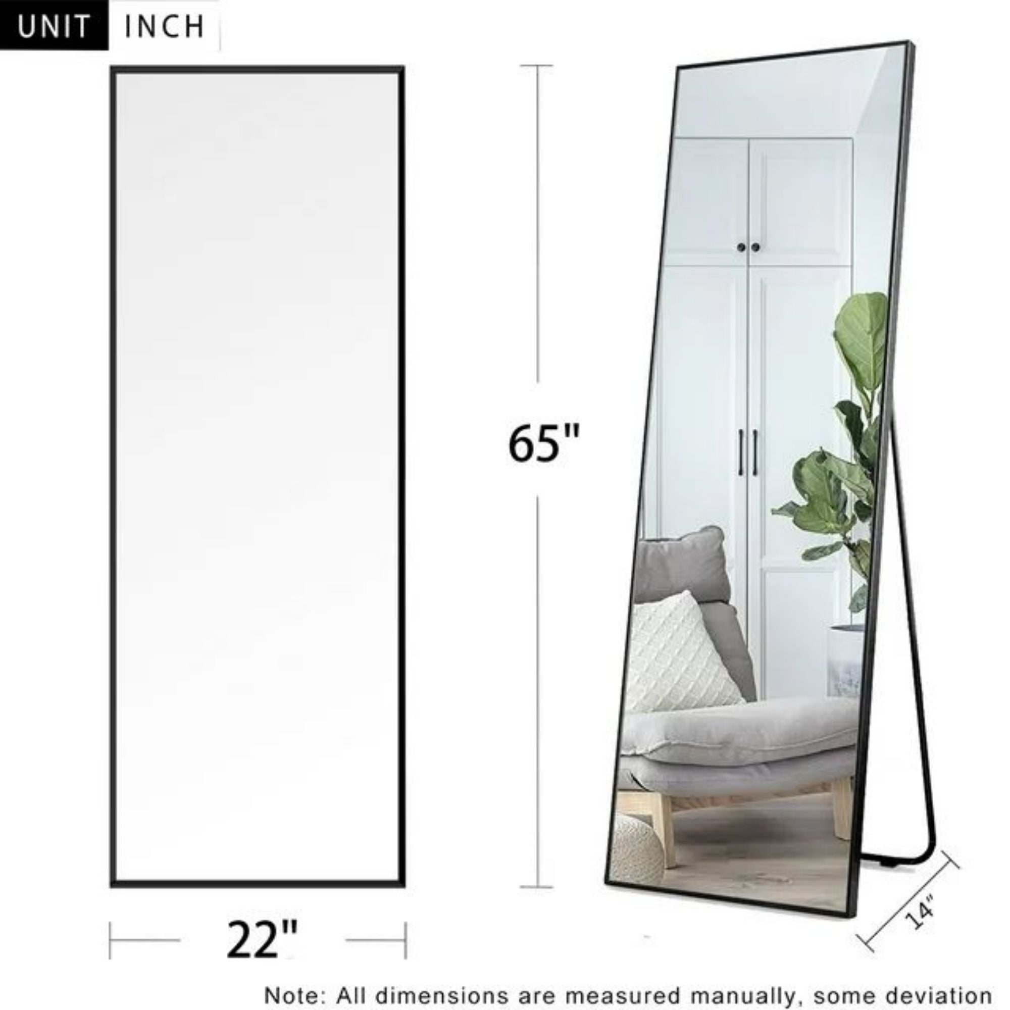 SUGIFT 65 Inch x22 Inch Full Length Mirror Rectangle Body Dressing Floor Mirrors, Black