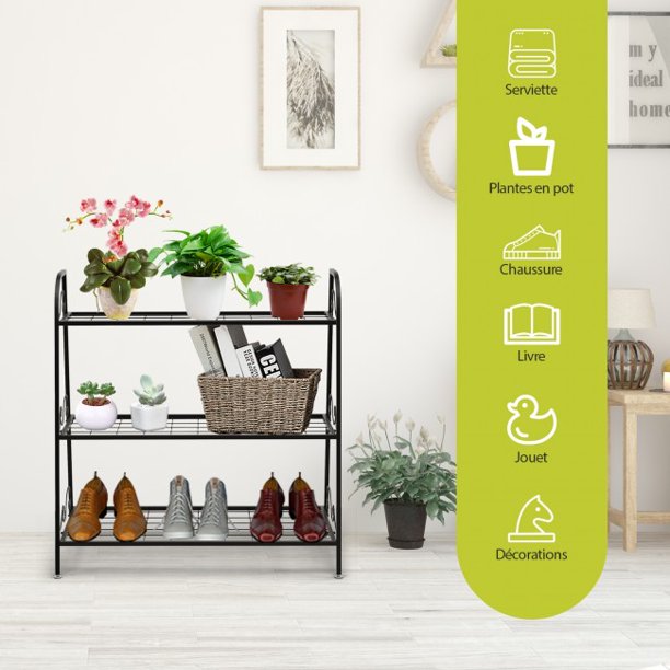 SUGIFT  3-tier Storage Shelf Metal Plant Stand Shelf Display Rack for Plants Shoes Flower Pot