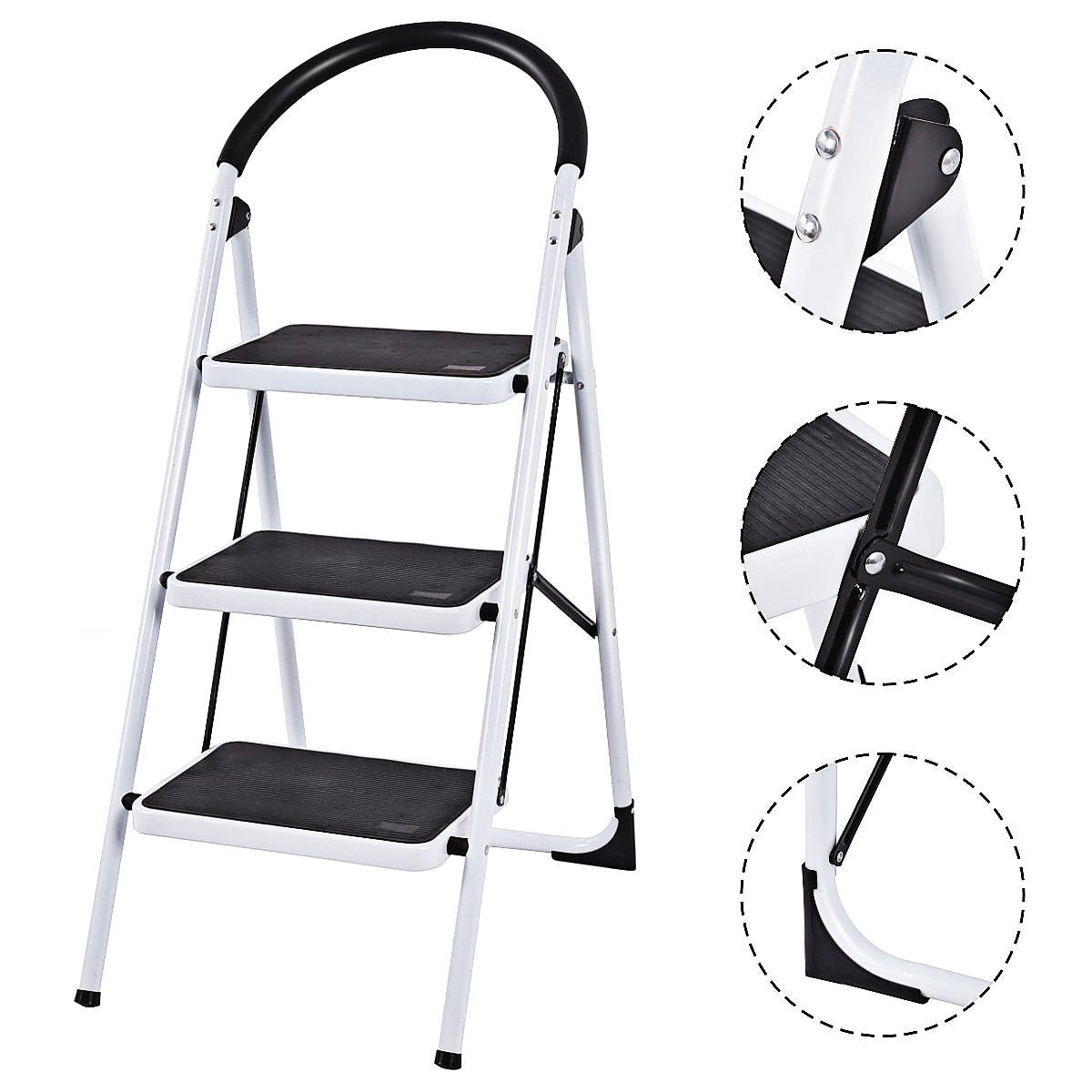 SUGIFT  3 Step Ladder Folding Stool Heavy Duty 330Lbs Capacity Industrial Lightweight, Wh