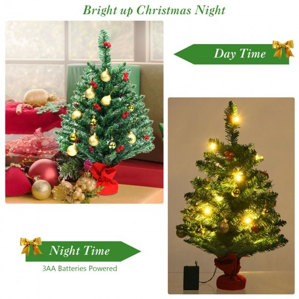 SUGIFT  Table Christmas Tree 2 Feet Tree with Battery Operated LED Lights