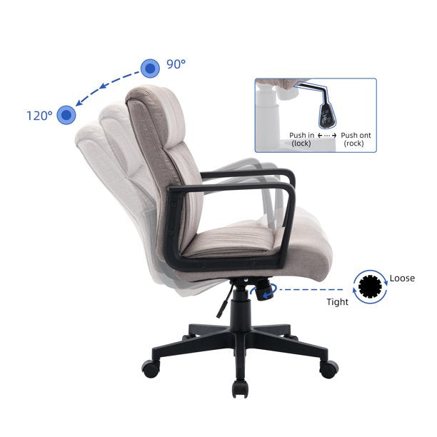 SUGIFT  Home Office Chair Spring Cushion Mid Back Executive Desk Fabric Chair with PP Arms Leather 360 Swivel Task Chair