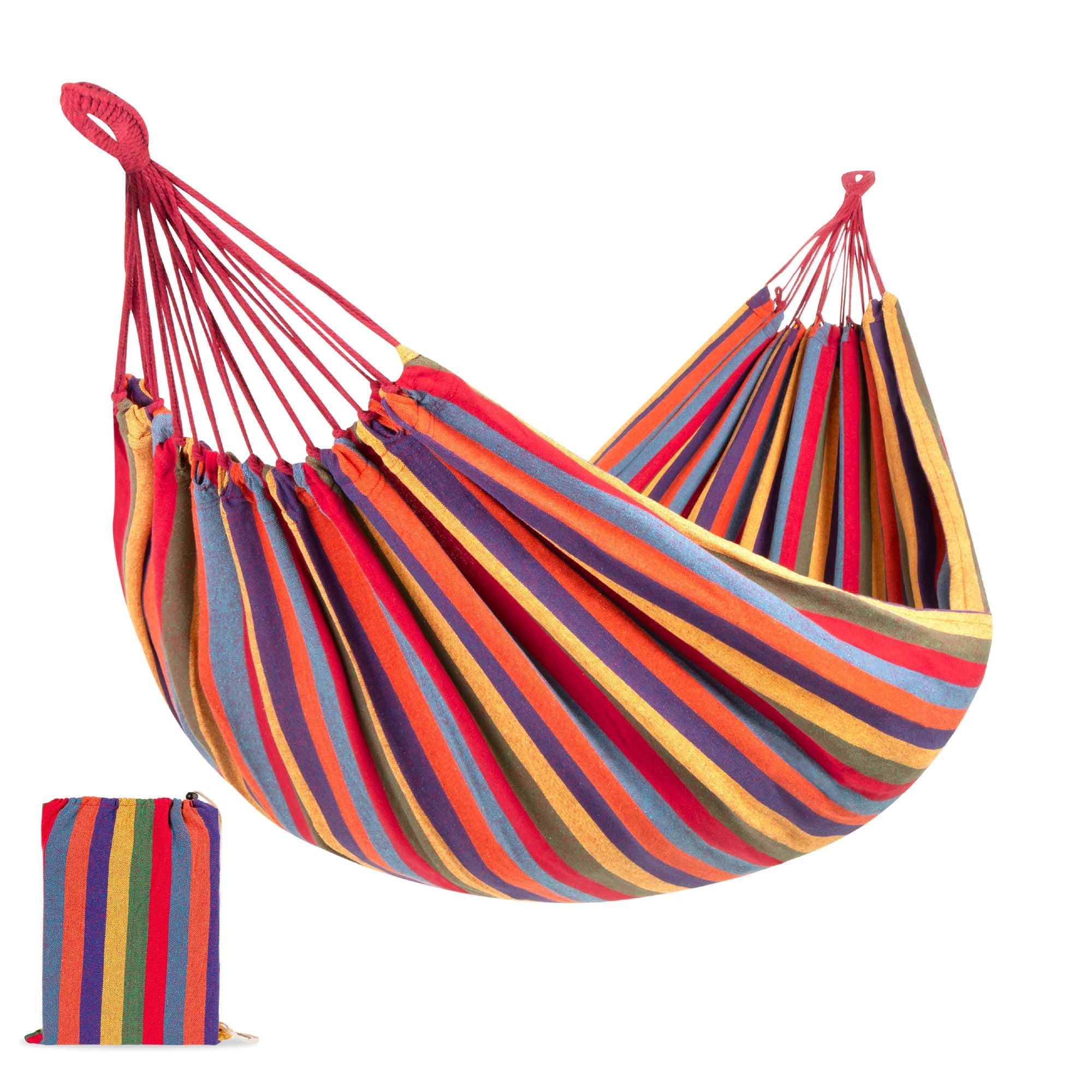 SUGIFT  2-Person Brazilian-Style Cotton Double Hammock Bed w/ Portable Carrying Bag  Rainbow