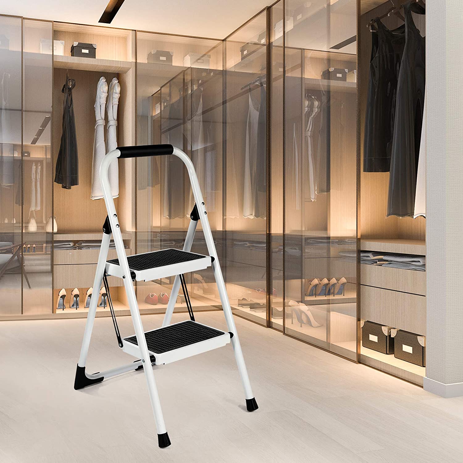 SUGIFT  Step Ladder 2 Step Stool Ergonomic Folding Step Stool with Wide Anti-Slip Pedal