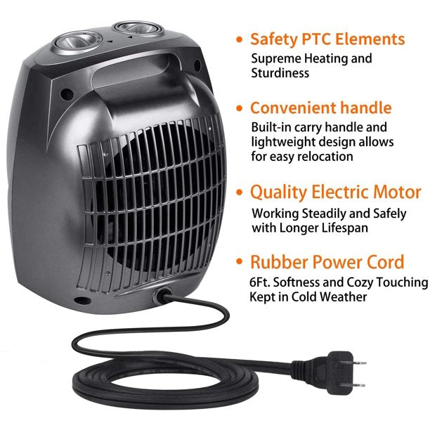 SUGIFT  Ceramic Heater with Thermostat, Overheat and Tip-over Protection, Heat Up 200 Square Feet in Minutes, Safe and Quiet for Office Room Desk Indoor Use (Silver)