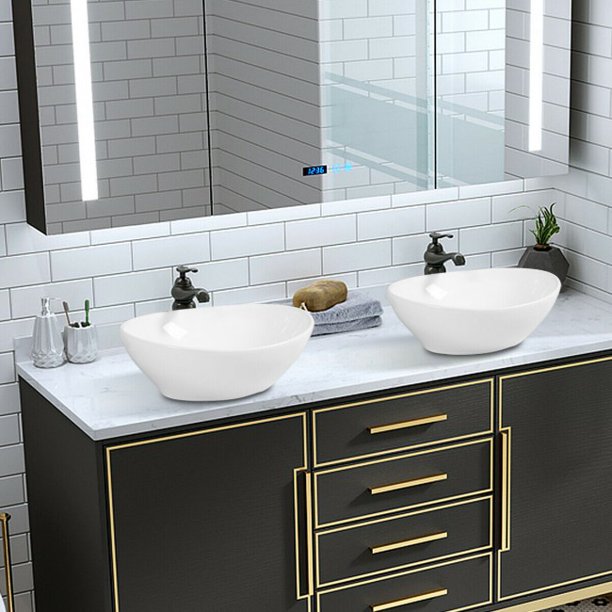 SUGIFT Sink Oval Bathroom Basin Ceramic Vessel