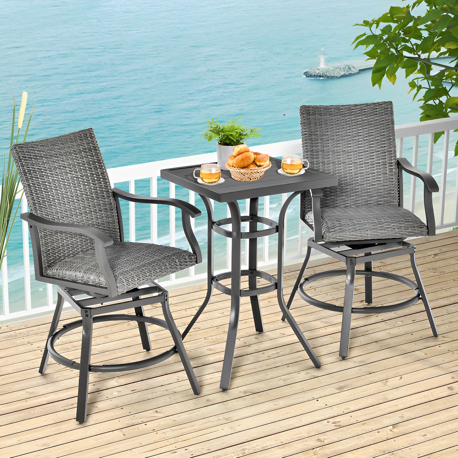 24 Inch Patio Bar Height Table with Aluminum Tabletop and Adjustable Foot Pads