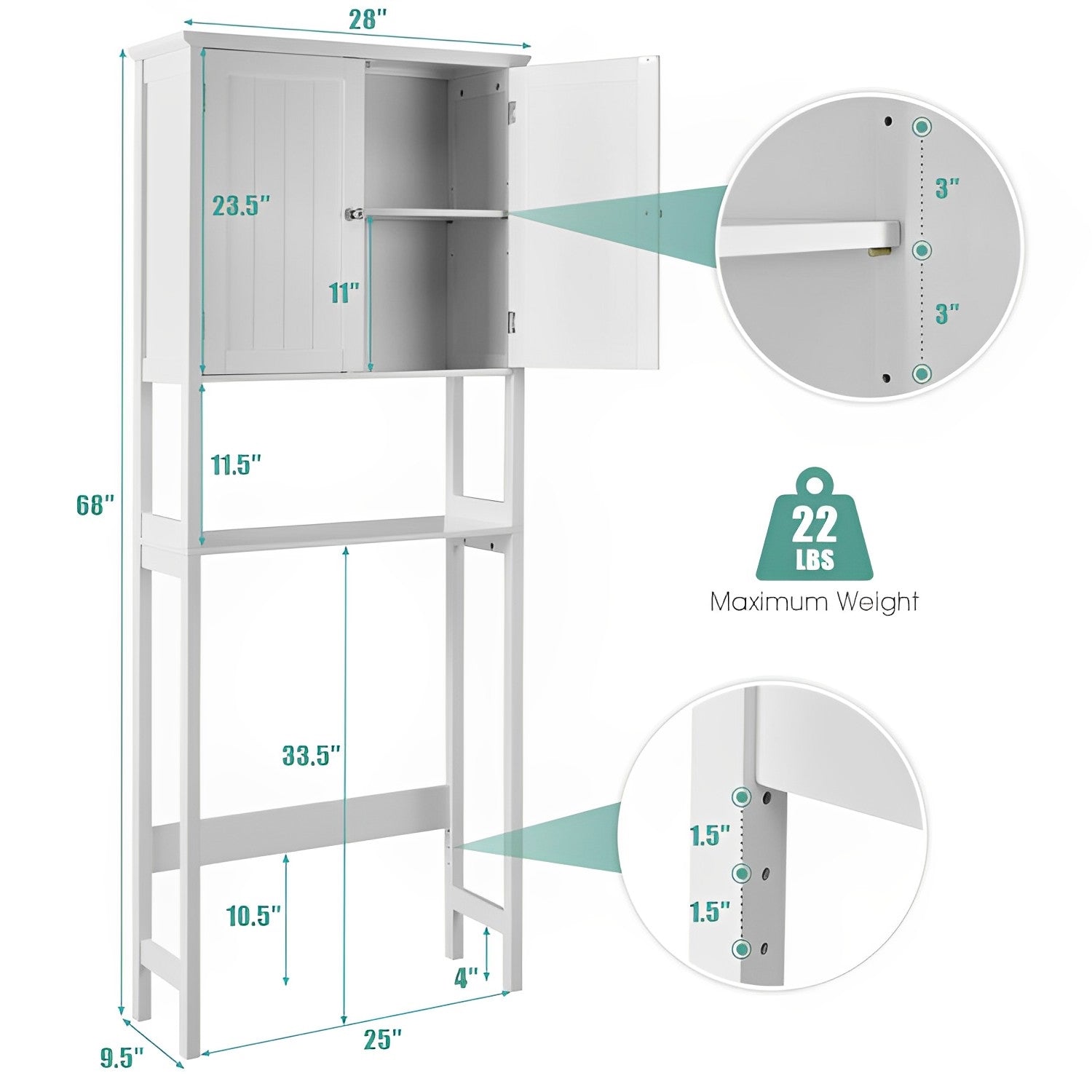 Over The Toilet Bathroom Storage Space Saver with Shelf