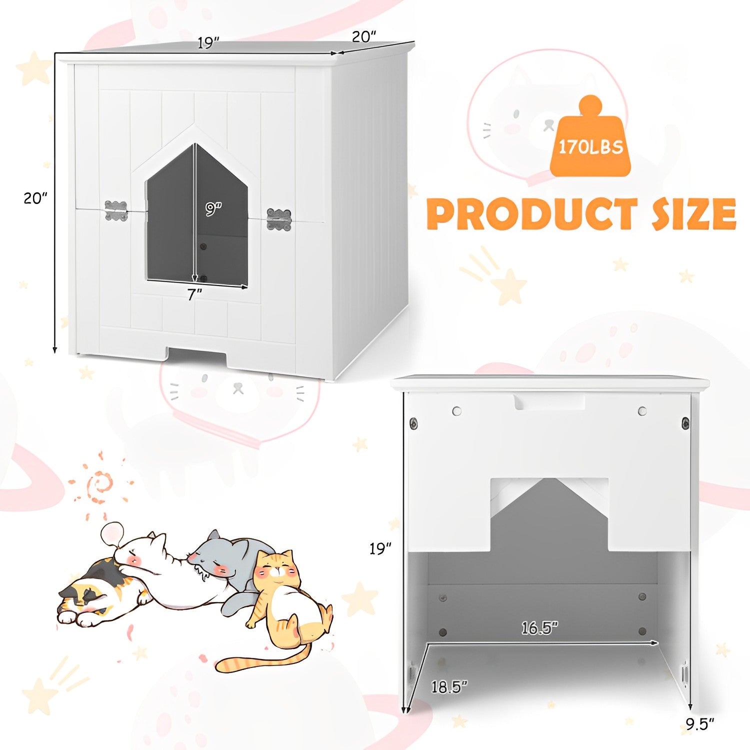 Cat Litter Box Enclosure with Flip Magnetic Half Door