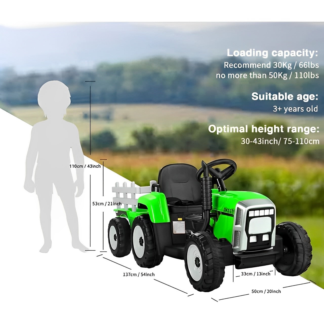 12V Kids Ride-on Tractor with Trailer Ground Loader with Remote Control