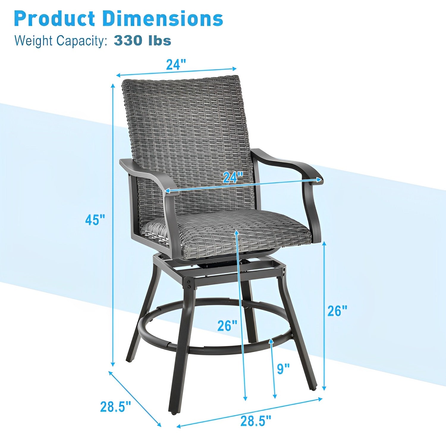 2 Pieces Patio Swivel Bar Chair Set with Quick Dry 4D Air Fiber Cushion