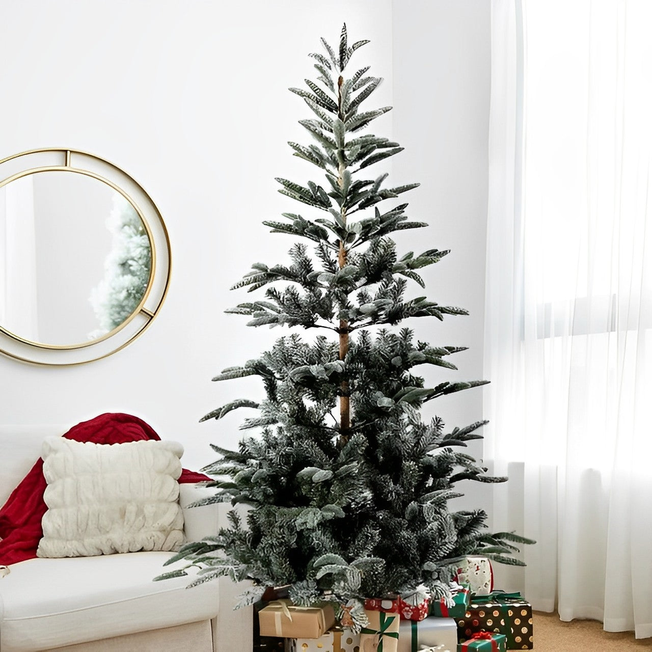 7ft Snow Flocked Slim Artificial Christmas Fir Tree, Premium PE Artificial Christmas Tree