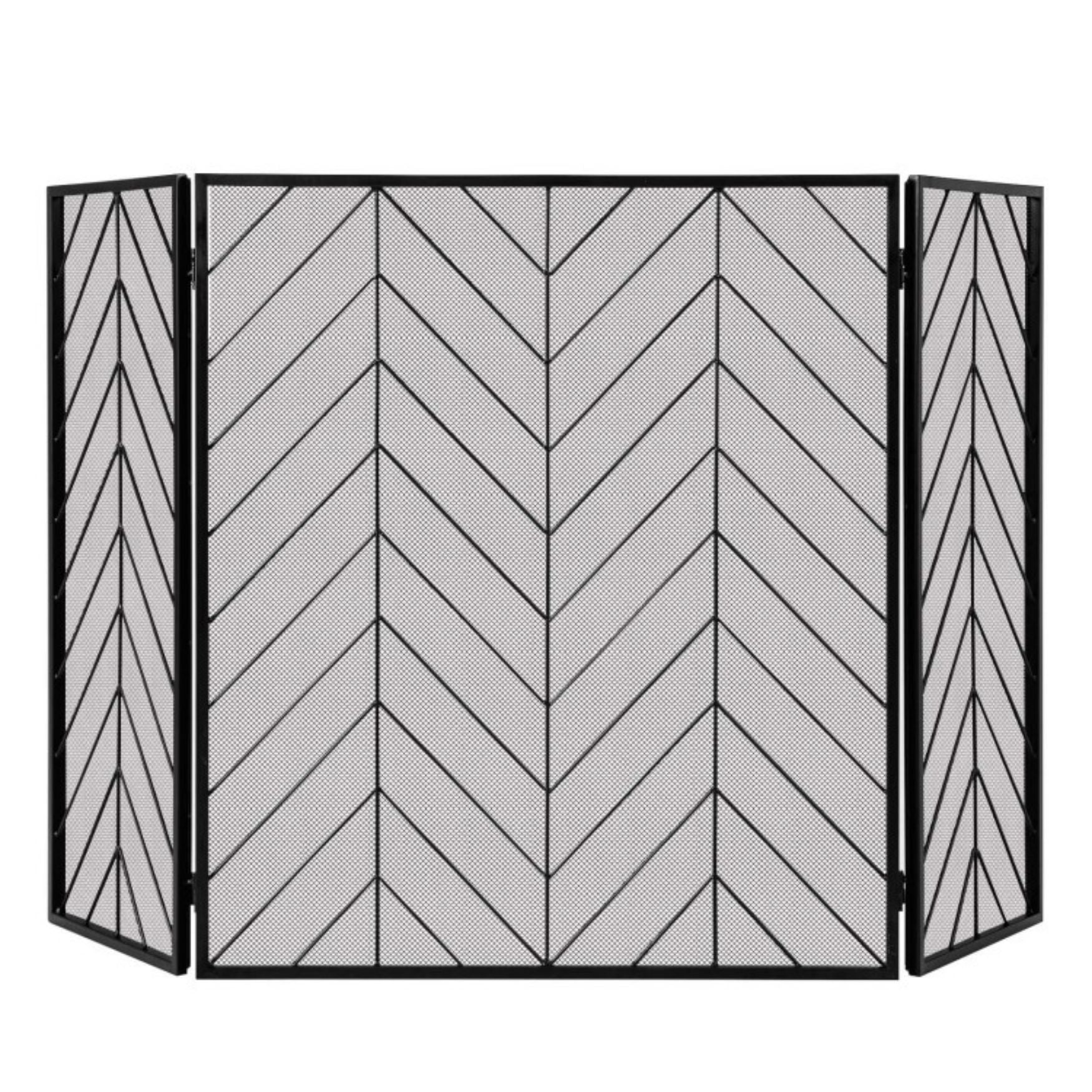 SUGIFT 3-Panel Metal Foldable Fireplace Screen with Metal Mesh