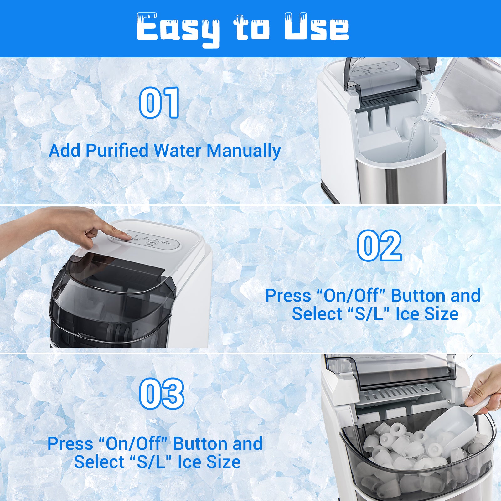 Countertop Ice Maker 26.5lbs/Day with Self-Cleaning Function and Flip Lid