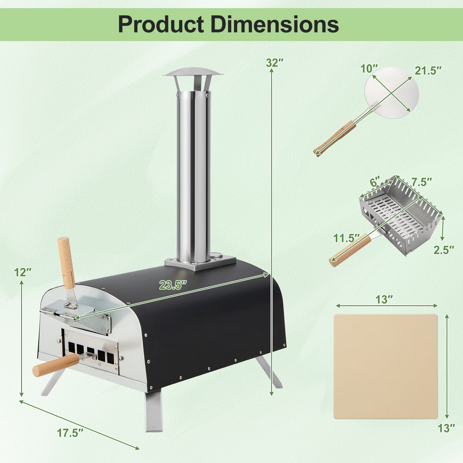 Portable Stainless Steel Outdoor Pizza Oven with 12 Inch Pizza Stone