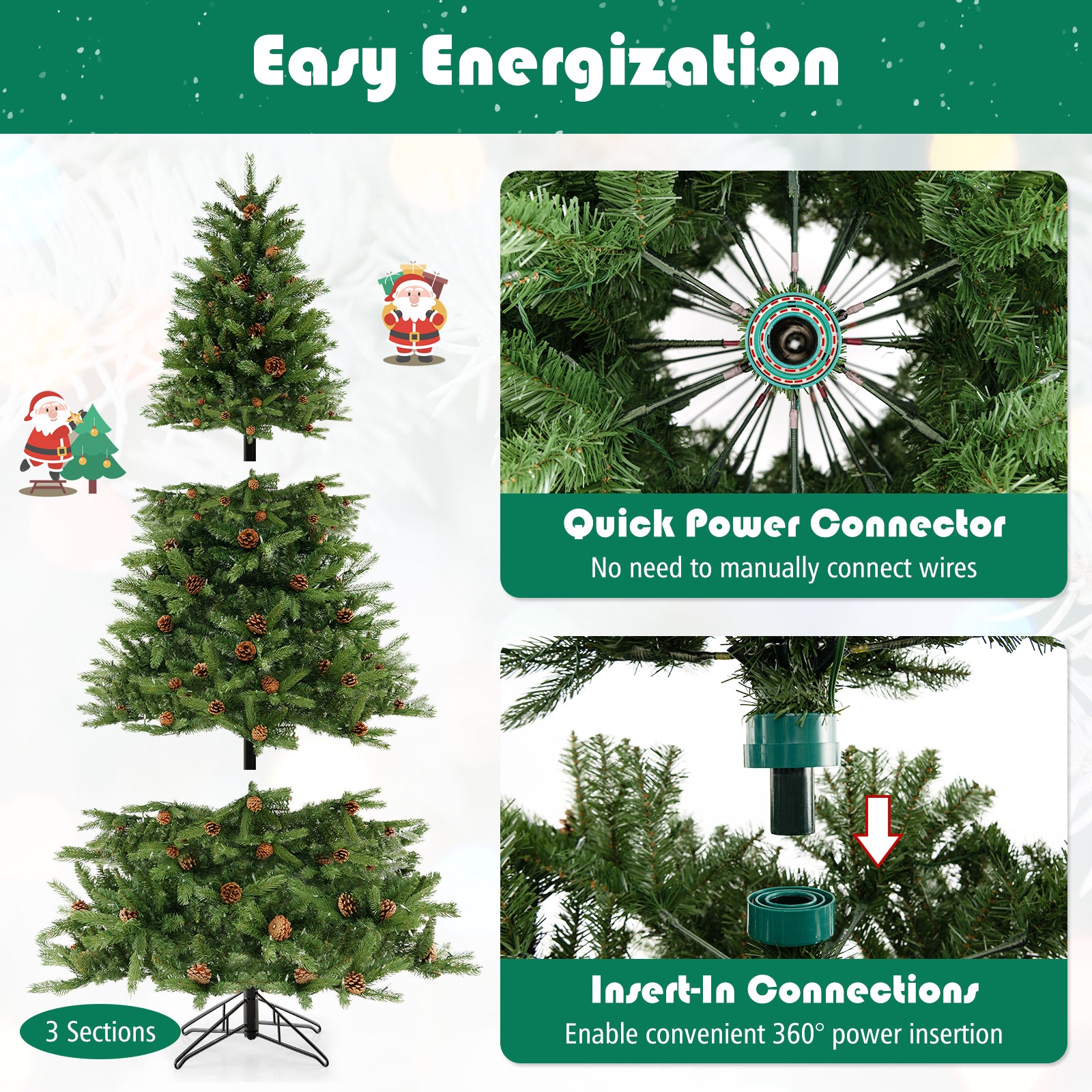 6 FT Artificial Christmas Tree with Pine Cones and Adjustable Brightness