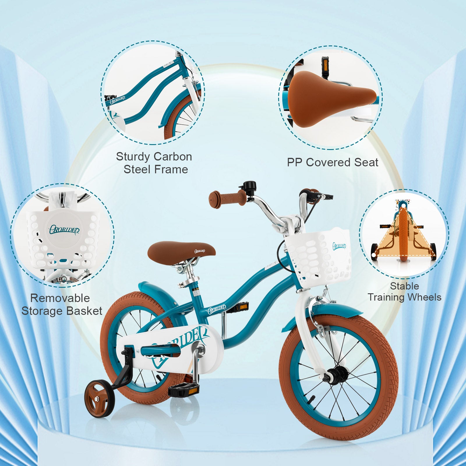 14 Inch Kid's Bike with Removable Training Wheels and Basket