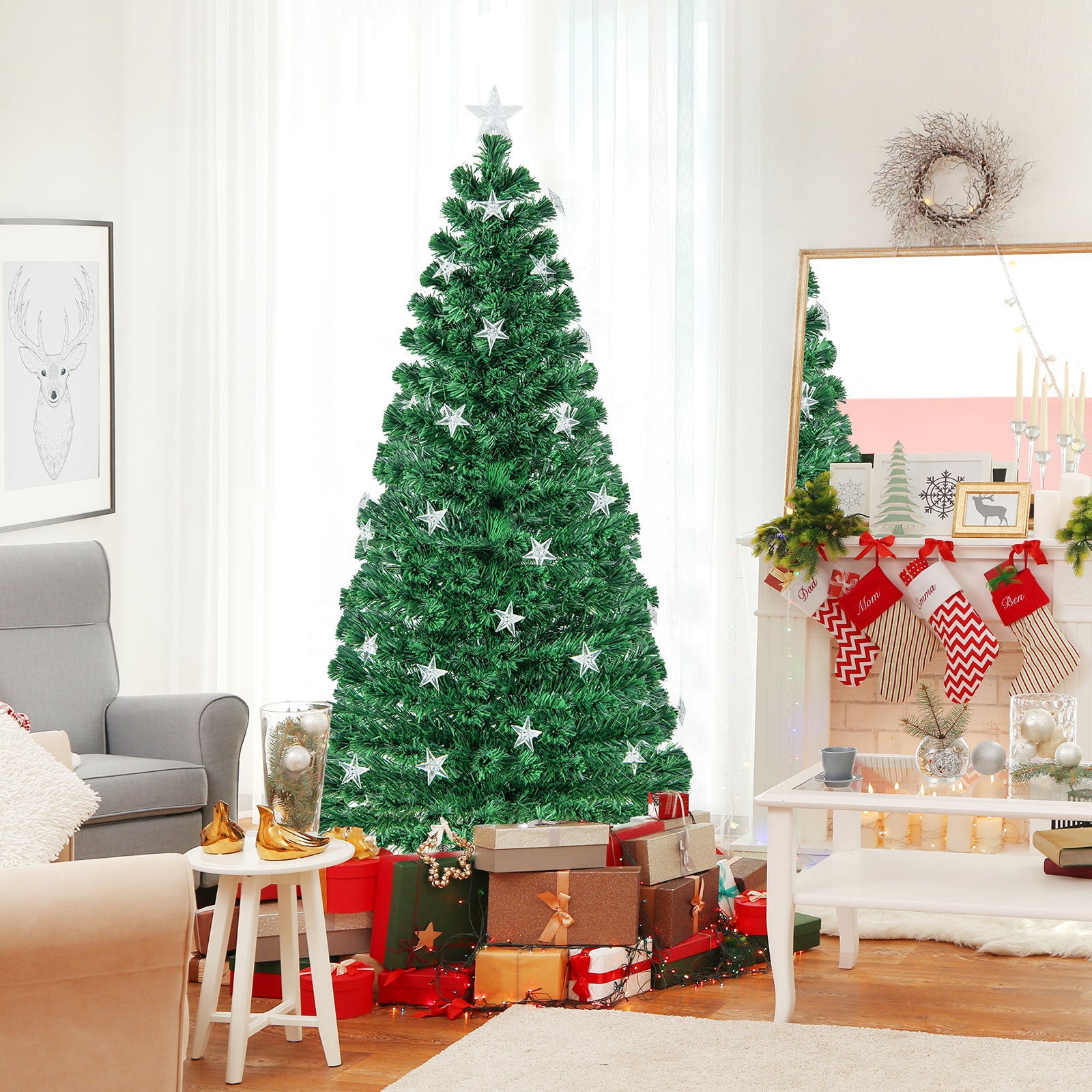 6FT Prelit Fiber Optic Christmas Tree with Warm White Lights