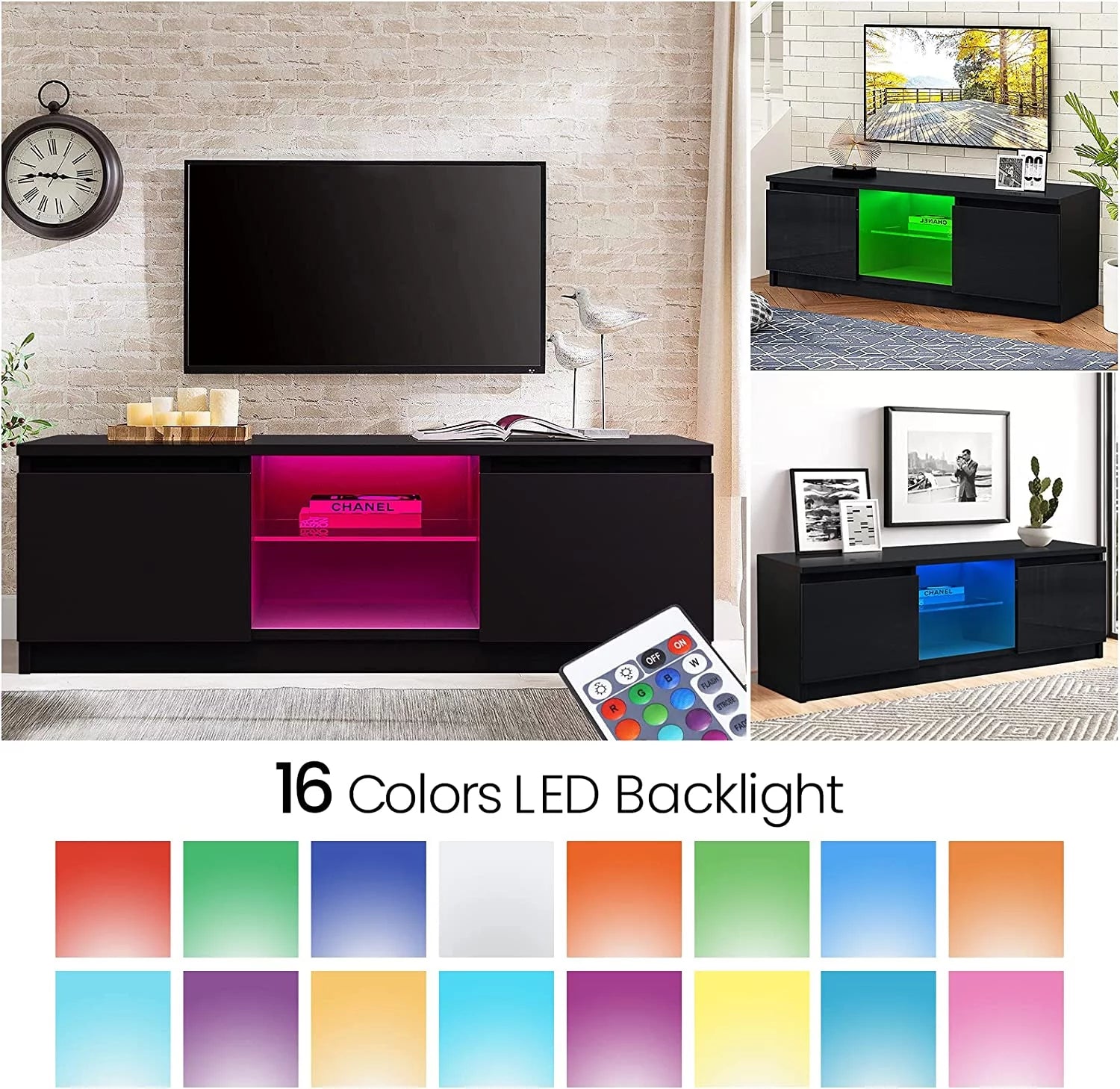 Modern TV Stand for TVs up to 55in, Black