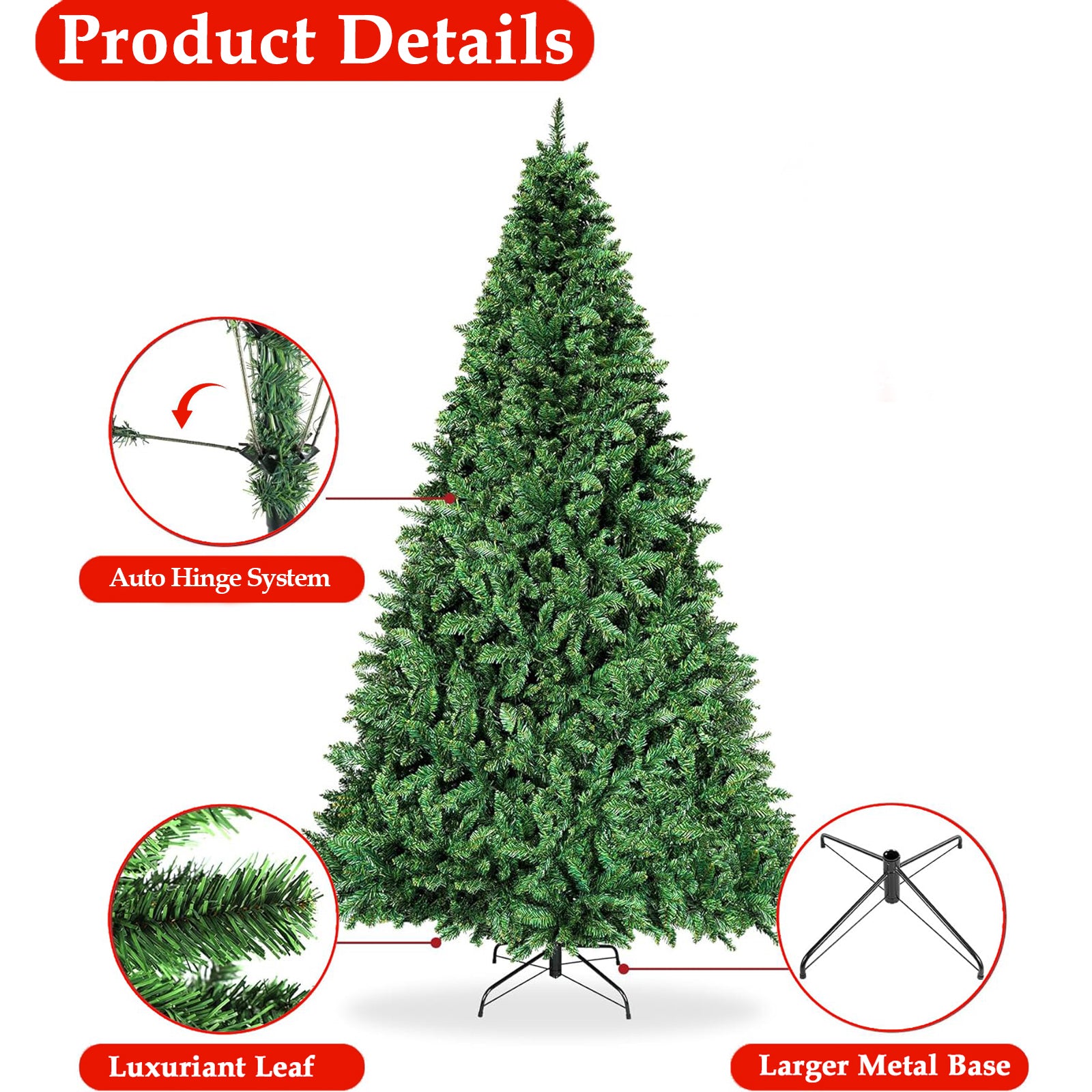7.5ft Christmas Tree with 1346 Branch Tips Artificial Xmas Tree with Metal Hinges & Foldable Base