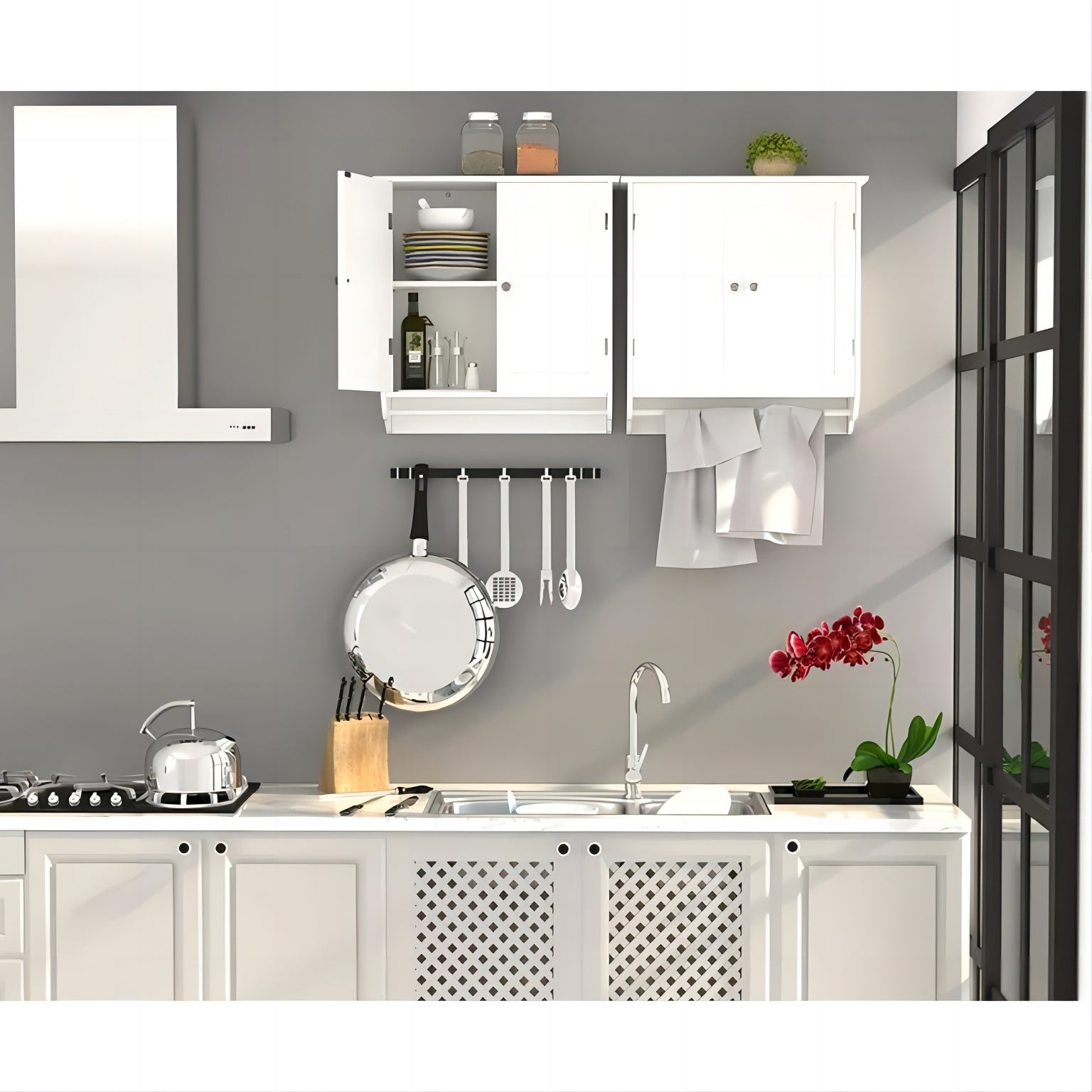 Bathroom Wall Cabinet with Towel Bar and Adjustable Shelf - 23.6in x 8.3in x 24.2in (W x D x H)