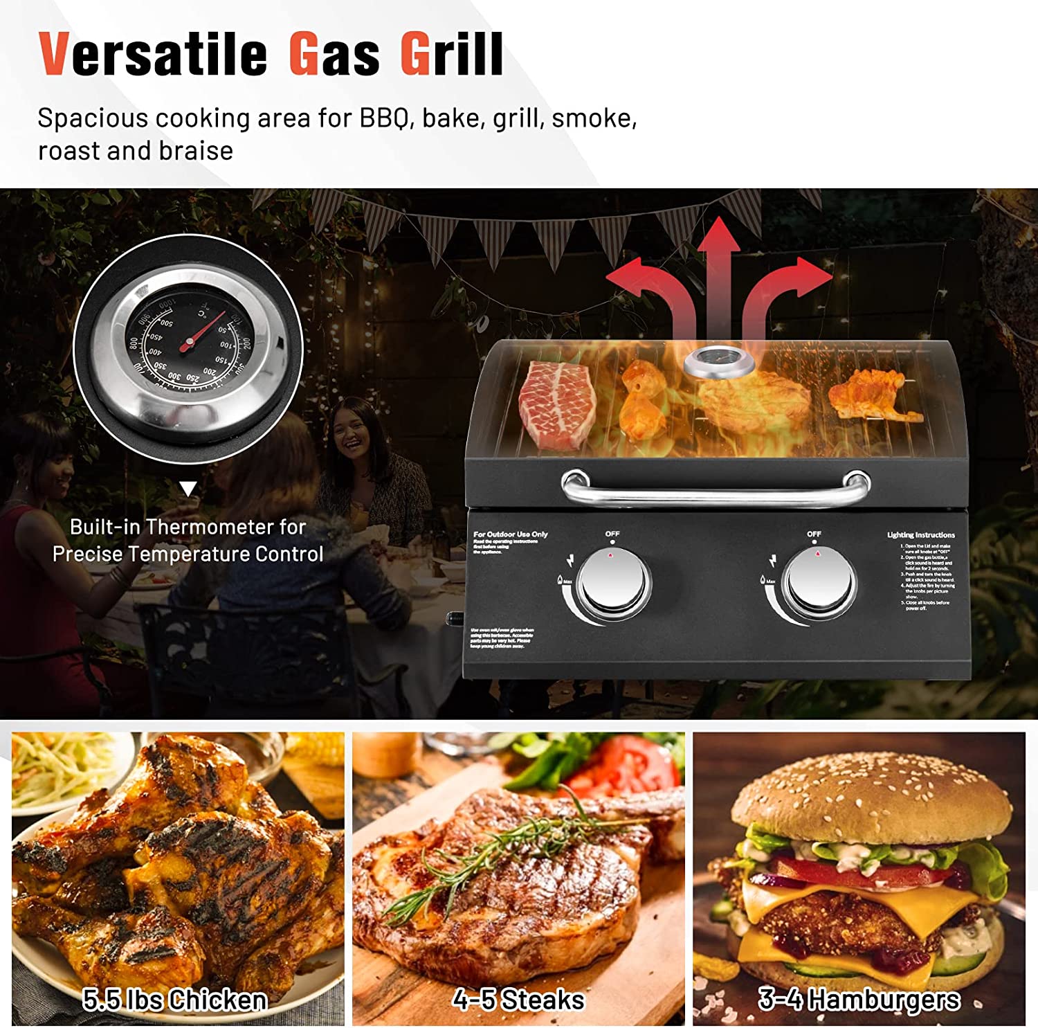 Stainless steel 2 - Burner Liquid Propane 20000 BTU Gas Grill