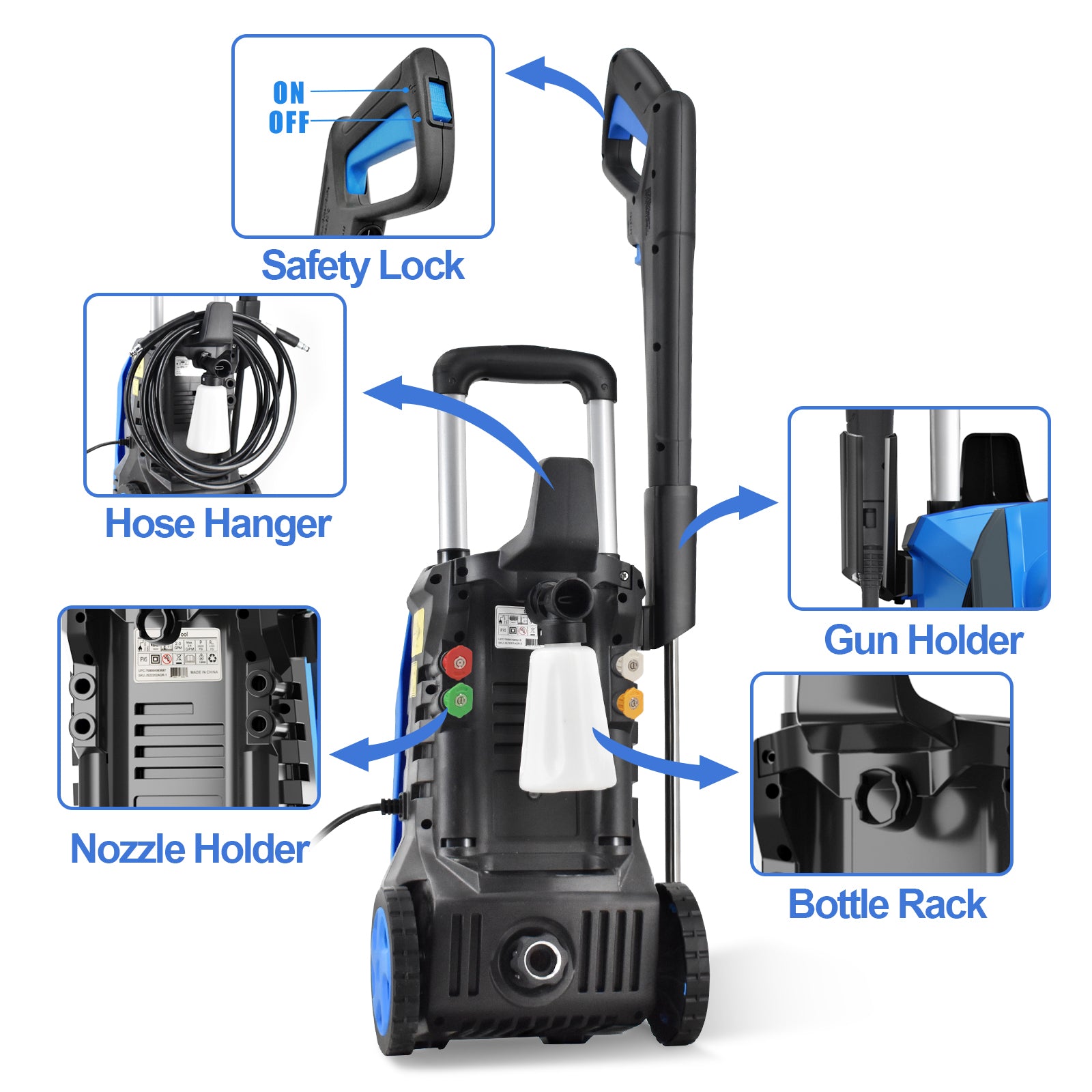 2600 Max PSI 1.8 GPM Electric High Pressure Washer, Cleans Cars/Fences/Patios