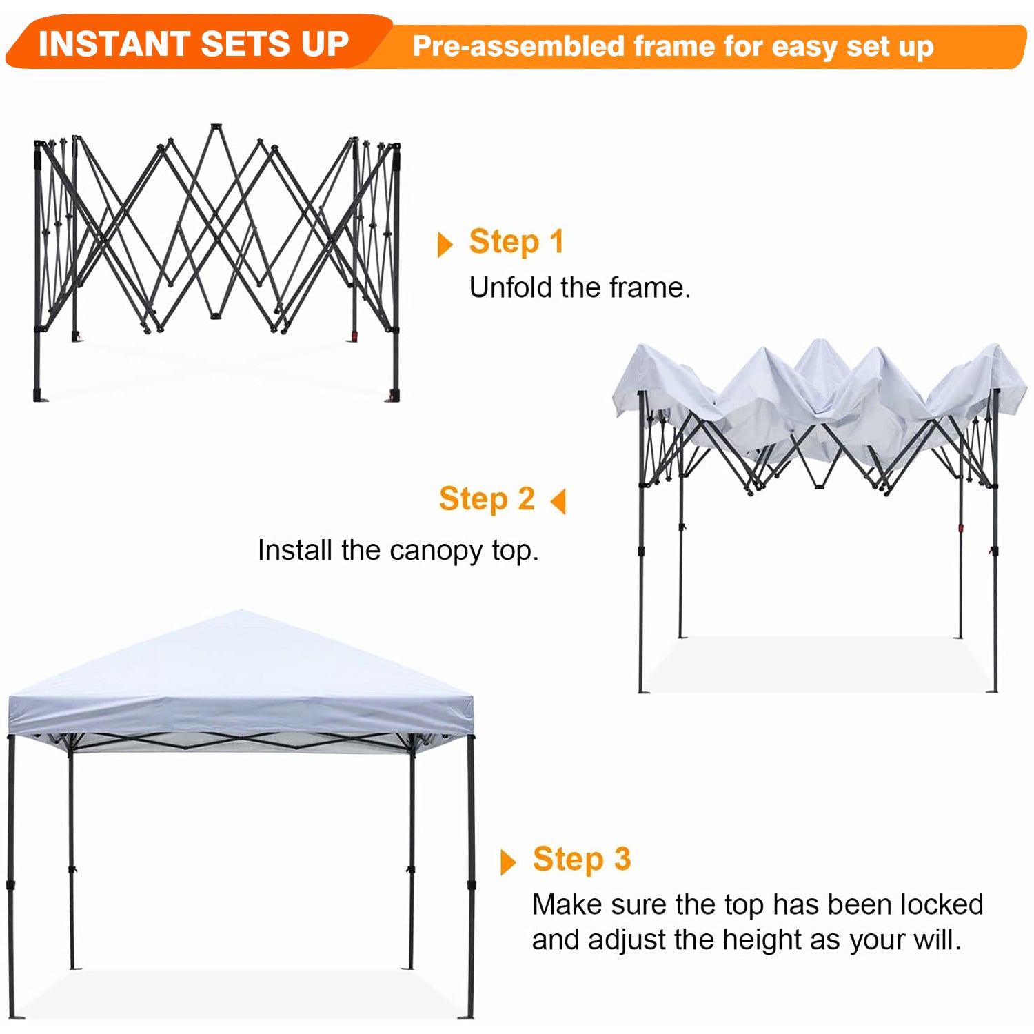 10 Ft. W x 10 Ft. D Pop Up Canopy Event Tent Party Tent, 100 Sq. Ft of Shade