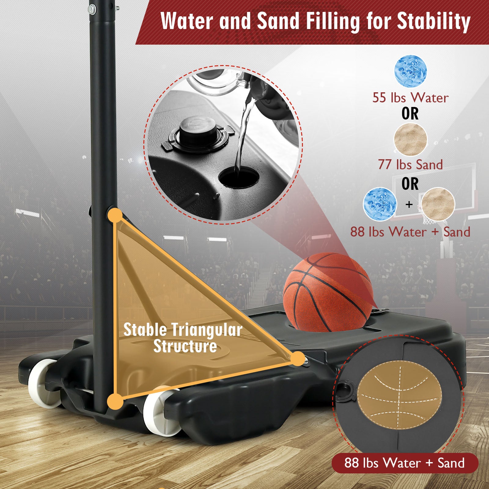4.3-8.2 FT Portable Basketball Hoop with Adjustable Height and Wheels