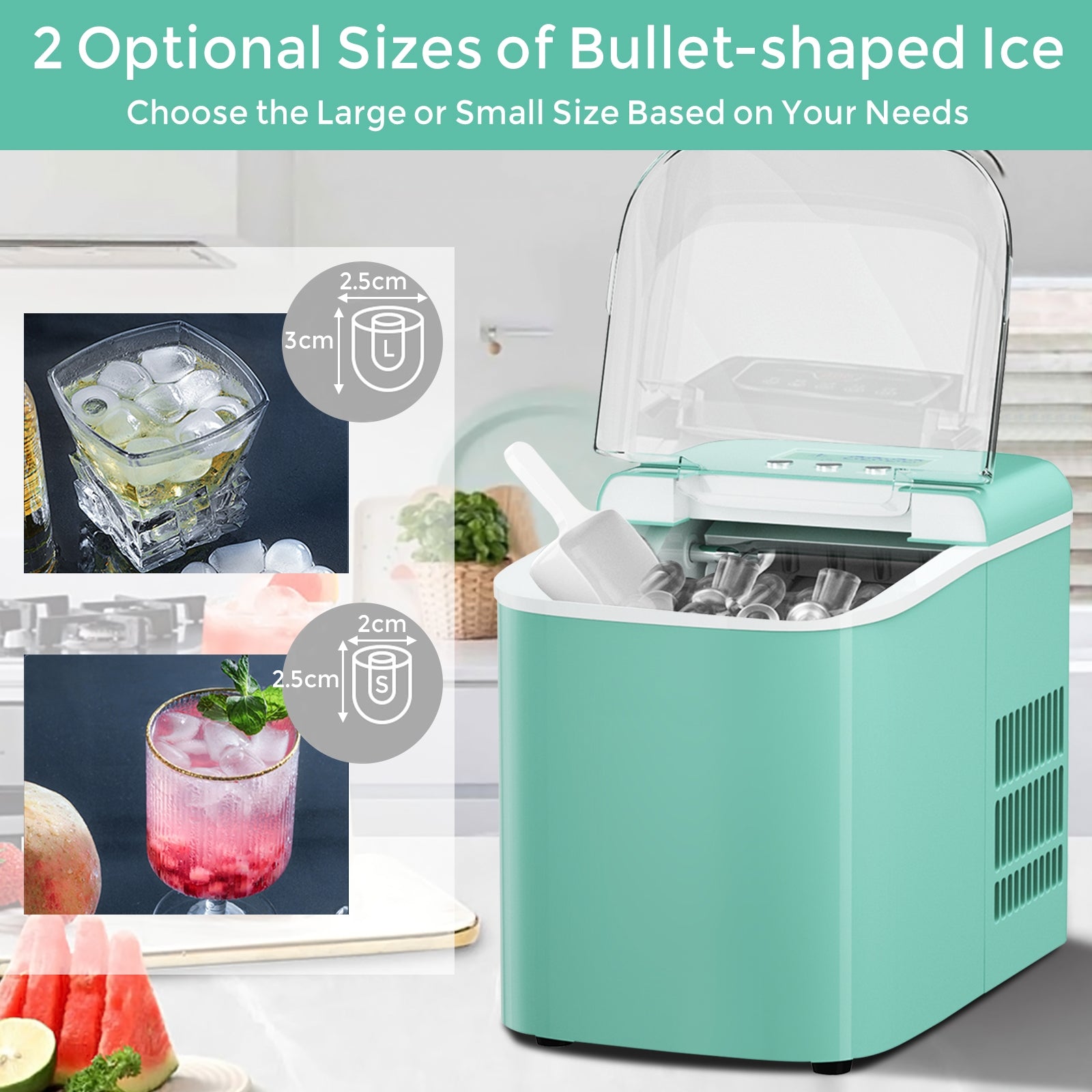 26 lbs Countertop LCD Display Ice Maker with Ice Scoop