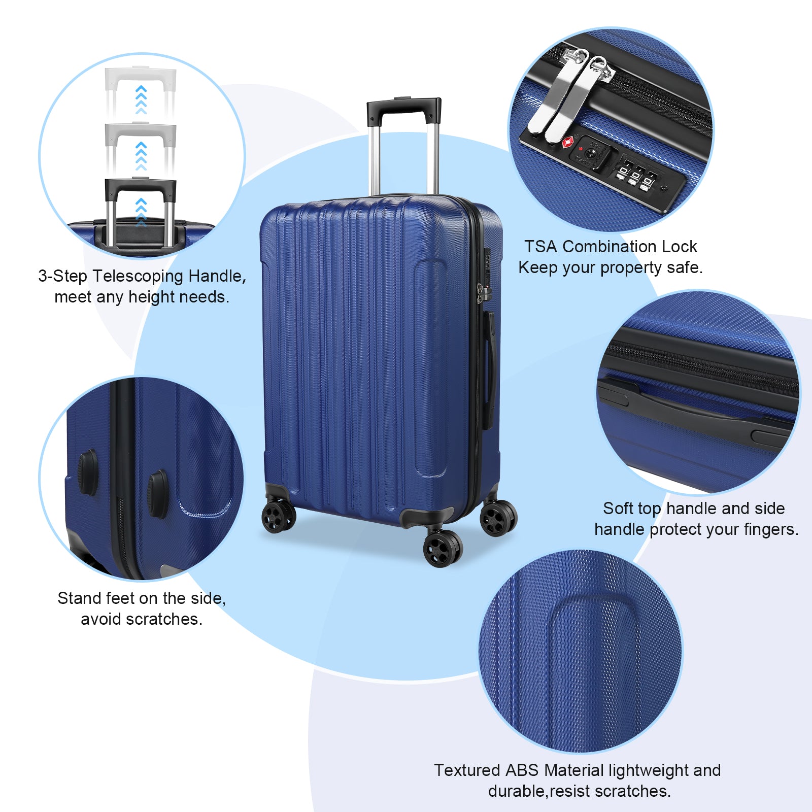 3 Piece Luggage Sets, Trunk Sets ABS Lightweight with TSA Lock & Spinner Wheels, 20in24in28in