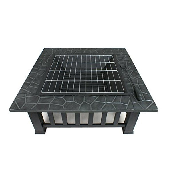 SUGIFT  32" Outdoor Fire Pit Square Metal Firepit Backyard Patio Garden Stove Wood Burning Fire Pit W/Rain Cover, Black