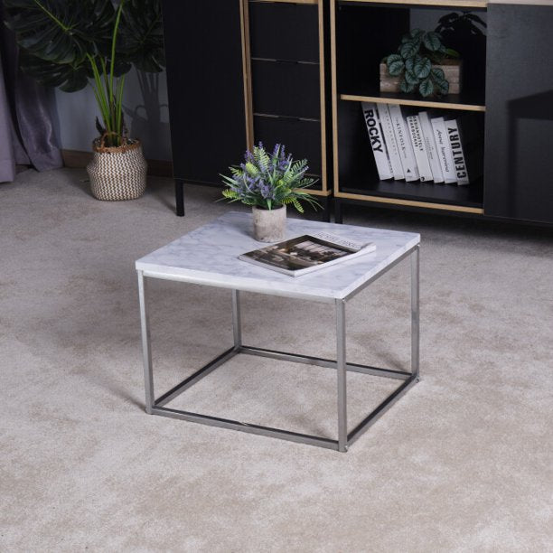 SUGIFT  Coffee Table with MDF Top, Nesting Table End Desk with Metal Legs White 17.71 x 20.87 x 15.35 inch