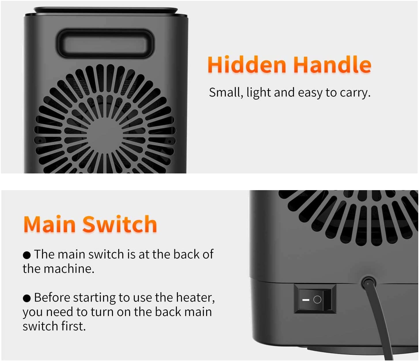 Portable Electric Oscillating Heater with Over-Heat Protection and Tip-Over Protection