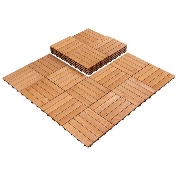 SUGIFT  12''x12''Interlocking Wood Flooring Tiles Indoor & Outdoor for Patio Garden Deck Poolside Pack of 27 Natural
