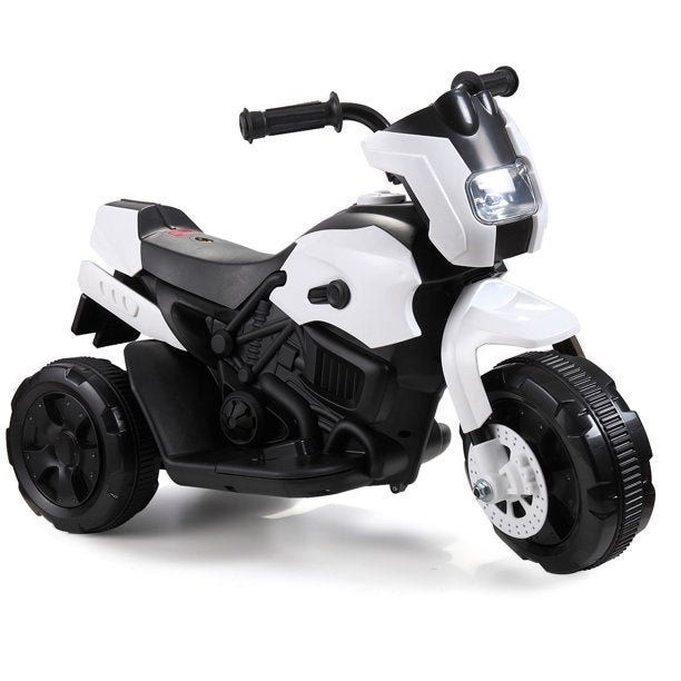 SUGIFT  6V Kids Ride On Motorcycle with Headlights, Battery-Powered 3-Wheel Bicycle - White