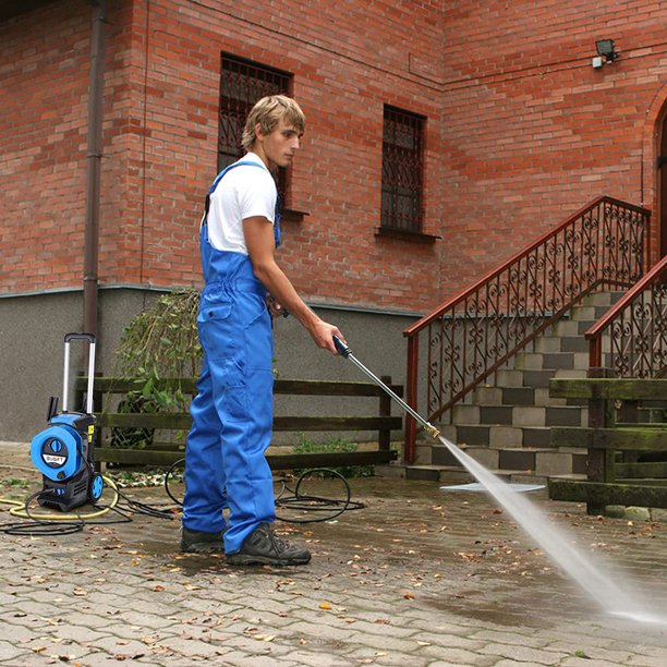 3300PSI Electric Pressure Washer High Power Pressure 1800W with 4 Nozzles Foam Cannon and Hose Reel for Cars Homes Driveways Patios Blue