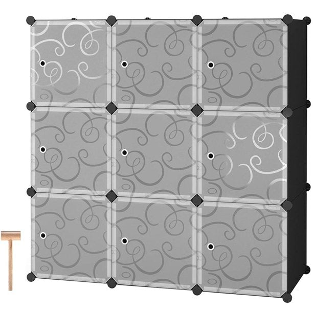 SUGIFT  9-Cube Storage Organizer Bookshelf Closet Organizer, White and Black