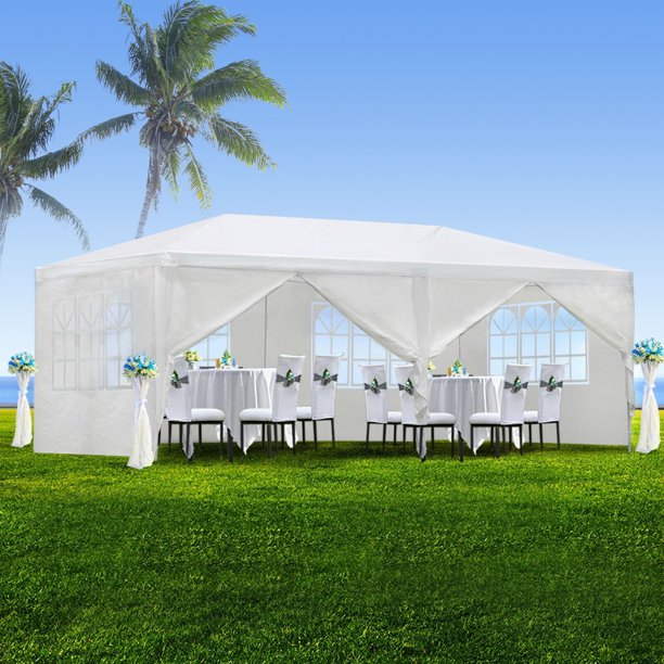 SUGIFT  Outdoor Canopy Party Wedding Tent White Gazebo Pavilion with 6 Side Walls