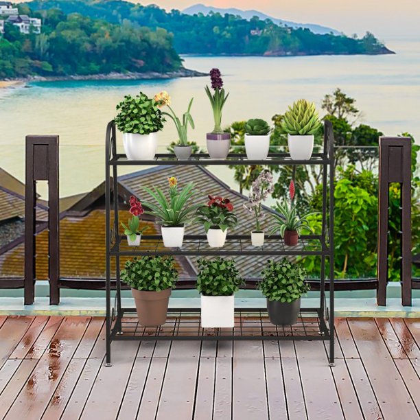SUGIFT  3-tier Storage Shelf Metal Plant Stand Shelf Display Rack for Plants Shoes Flower Pot