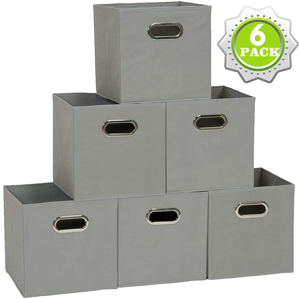SUGIFT  Collapsible Fabric Storage Cubes Organizer with Handles, Grey - Pack of 6